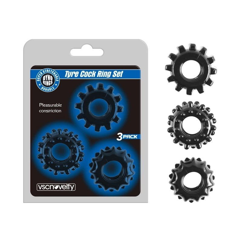 Ерекційні кільця, рекційні обручі Vscnovelty Super-stretchy Tyre Cock Ring Set Black, чорний силікон