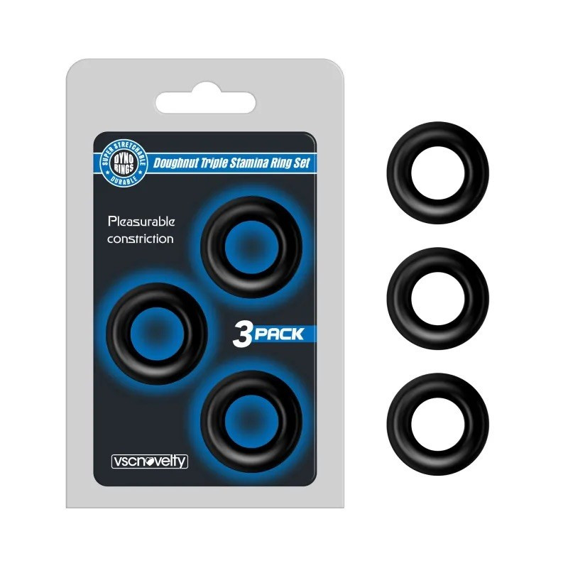Ерекційні кільця, рекційні обручі Vscnovelty Doughnut Triple Stamina Ring Set супереластичні