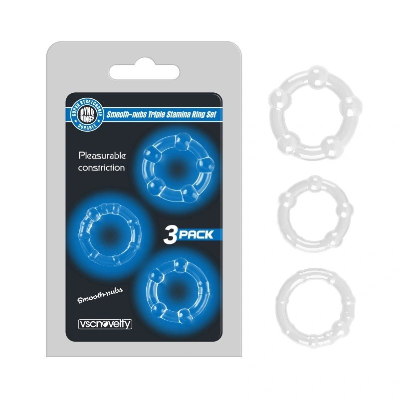 Ерекційні кільця, рекційні обручі Vscnovelty Smooth-nubs Triple Stamina Set прозорі, еластичні