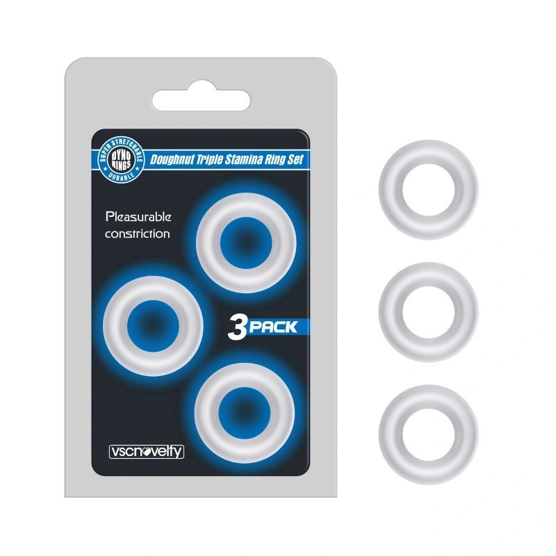Ерекційні кільця, кільця для підтримки ерекції Vscnovelty Doughnut Triple Stamina Ring Set TPE прозорі
