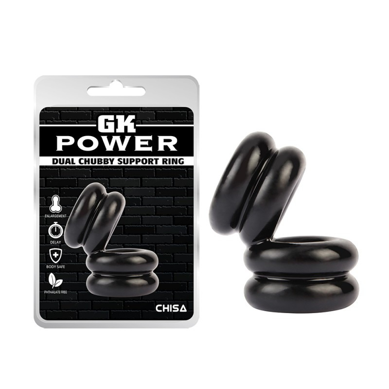 Подвійне ерекційне кільце, подвійне ерекційне обруч Chisa Dual Chubby Support Ring Black TPE