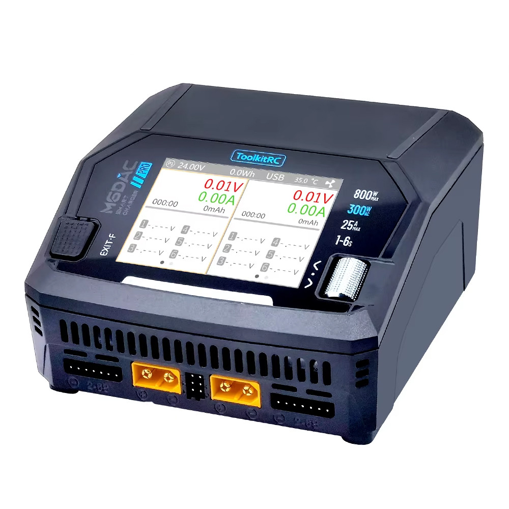 Зарядний пристрій ToolkitRC M6DAC Pro 2×500Вт AC/DC для LiPo/LiHV акумуляторів 1–6S, 2 канали, чорний, для FPV та RC моделей