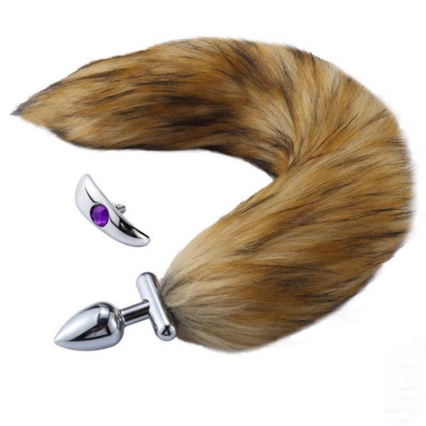 Пробка для ануса, анальна заглушка Deformable Fox Tail Metal з пишним хвостом, фото 1