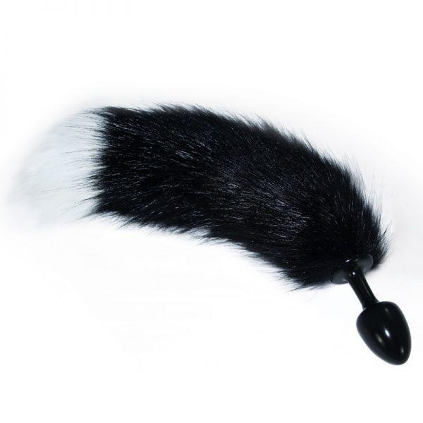 Корок для ануса, анальна пробка Lovetoy з пухнастим хвостом, чорний 37 см, фото 1
