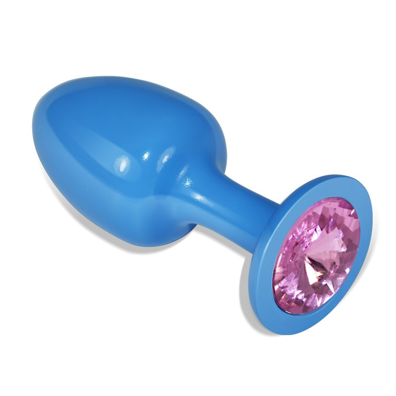 Анальна пробка, анальний корок Rosebud Blue з рожевим каменем, метал, 8 см