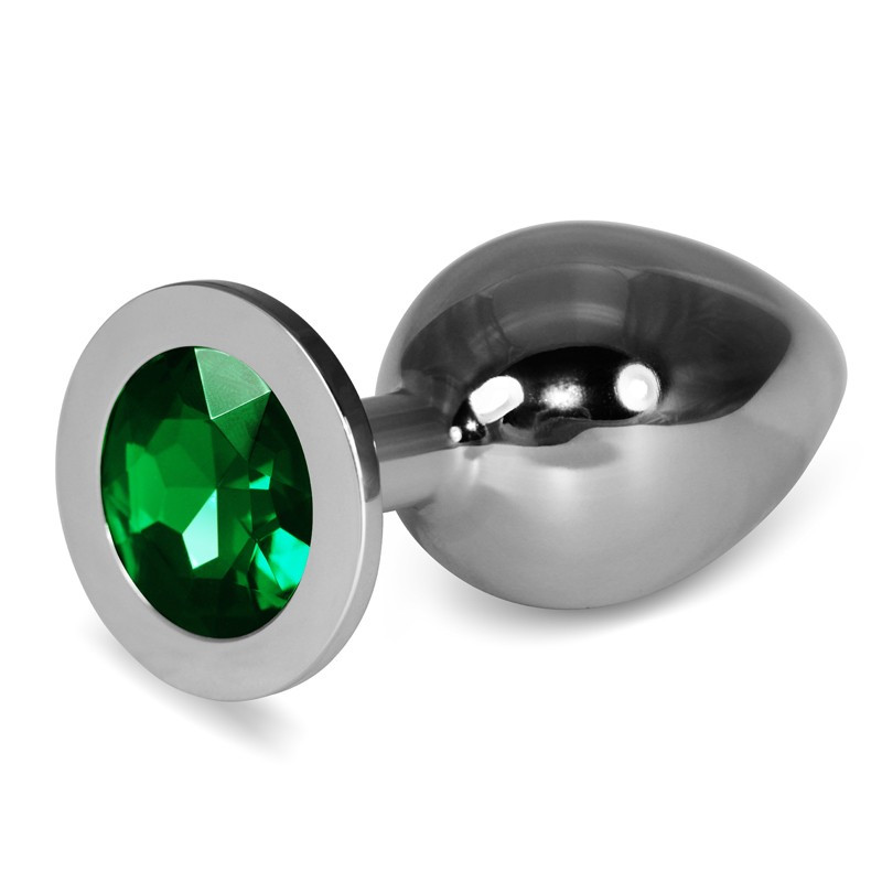 Анальна пробка, анальний корок Rosebud Classic Metal Plug Large з зеленим каменем