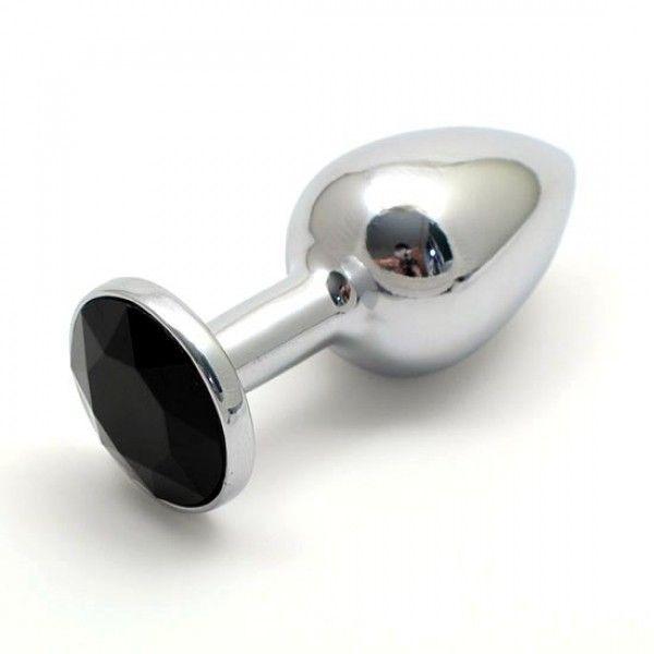 Металева анальна пробка, анальний корок з чорним каменем 7 см, 2.5 см, фото 1