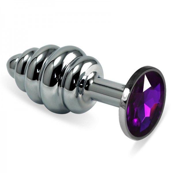 Анальна пробка, анальний корок Lovetoy Rosebud Spiral Metal Plug з фіолетовим каменем