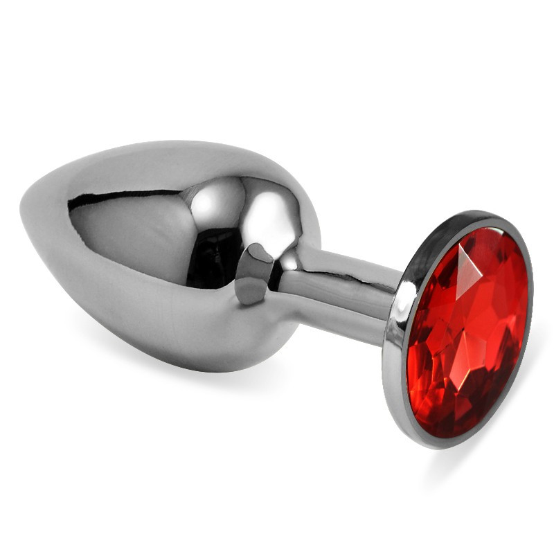 Анальна пробка, анальний корок Lovetoy Silver Rosebud Classic Metal Plug Small, червоний камінь