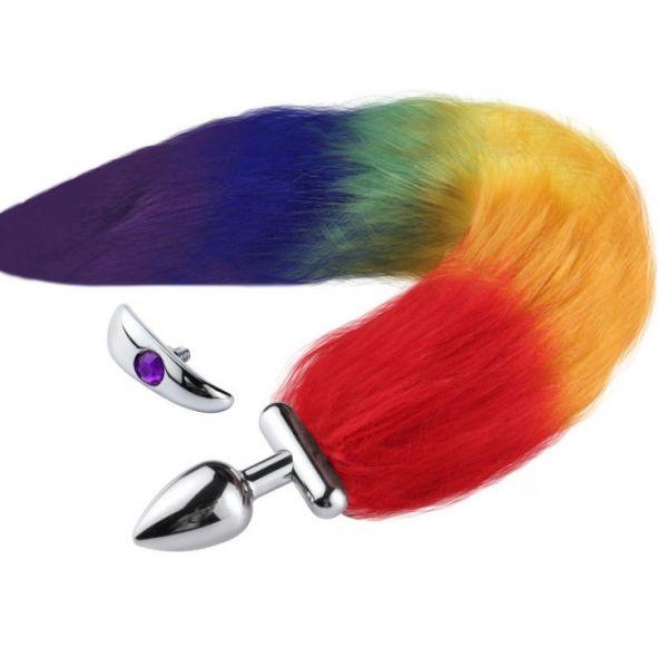 Анальна пробка з пишним хвостом Deformable Fox Tail Metal Anal Plug Multicolor