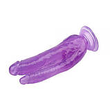 Імітатор фалоса, гумовий член Chisa Пурпуровий подвійний на присоску 20,5 см, фото 3