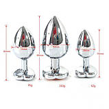 Анальна заглушка, корок для ануса Heart Medium з блакитним каменем, неіржавка сталь, фото 3