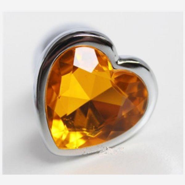 Втулка анальна, корок для ануса Anal Plug Heart Medium з жовтим каменем, фото 1