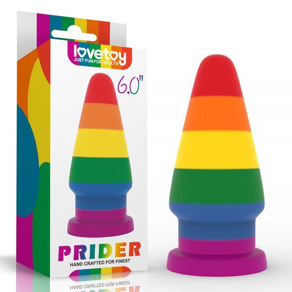Анальний корок, анальна пробка Lovetoy Prider 6.0 райдужний силікон