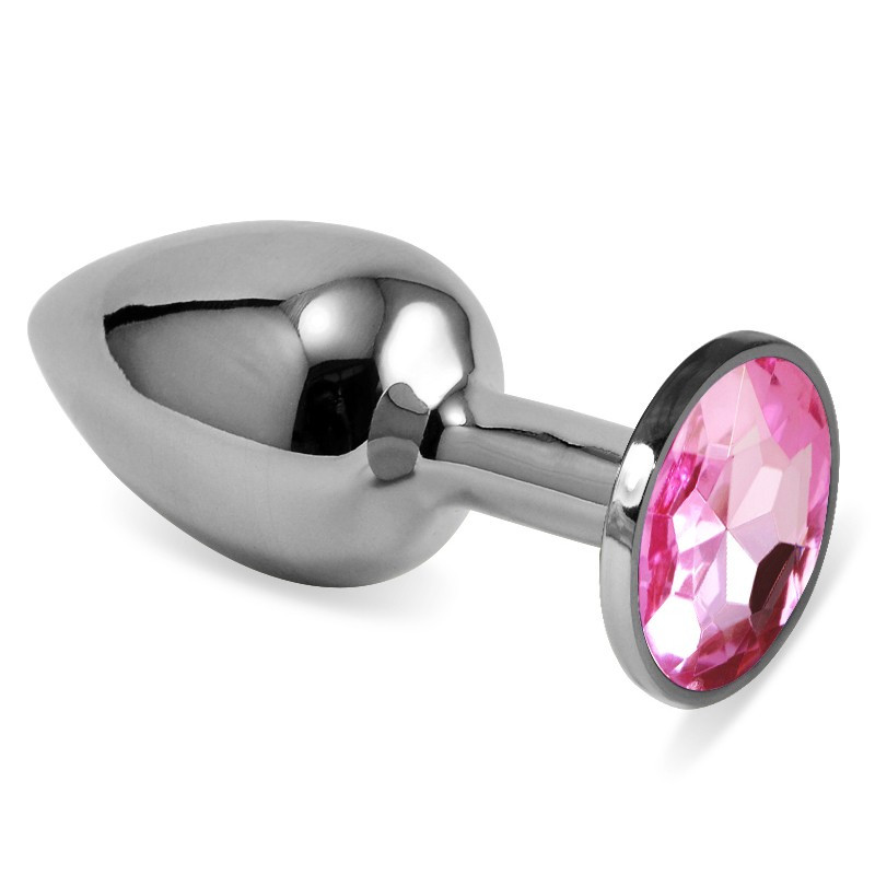 Гладка анальна пробка з рожевим каменем Silver Rosebud Classic Metal Plug Small