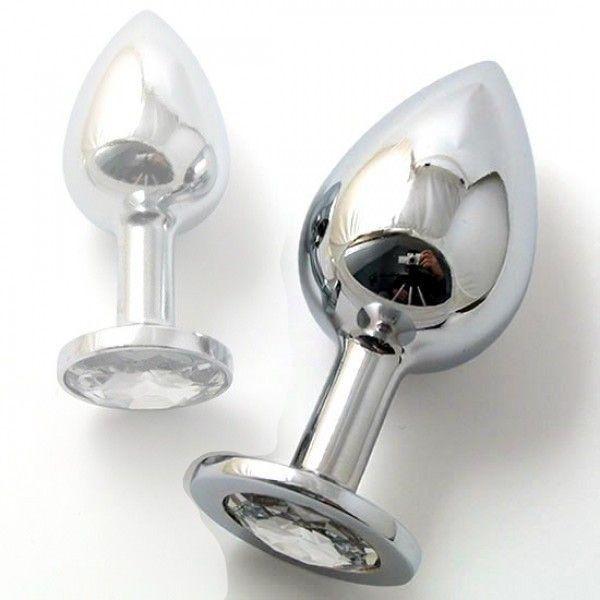 Анальний корок, металевий анальний стимулятор з кристалом 8 см, фото 1