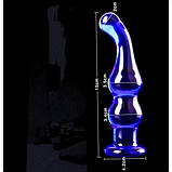 Анальна іграшка, синя анальна пробка скляна 15 см, фото 2