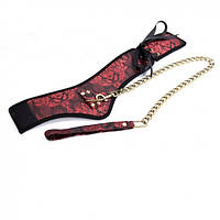 Нашийник BDSM, фіксатор шиї Розкішний БДСМ з ланцюжком бордовий