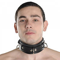 Нашийник, фіксатор шиї Inthro чорний шкіряний з металевим кільцем