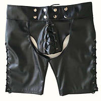 Чорні шкіряні шорти, BDSM одяг, екокожа, розмір S/M