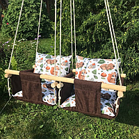 Підвісна дитяча гойдалка «Для двійнят» з коричневого мікровелюру дизайн лісу