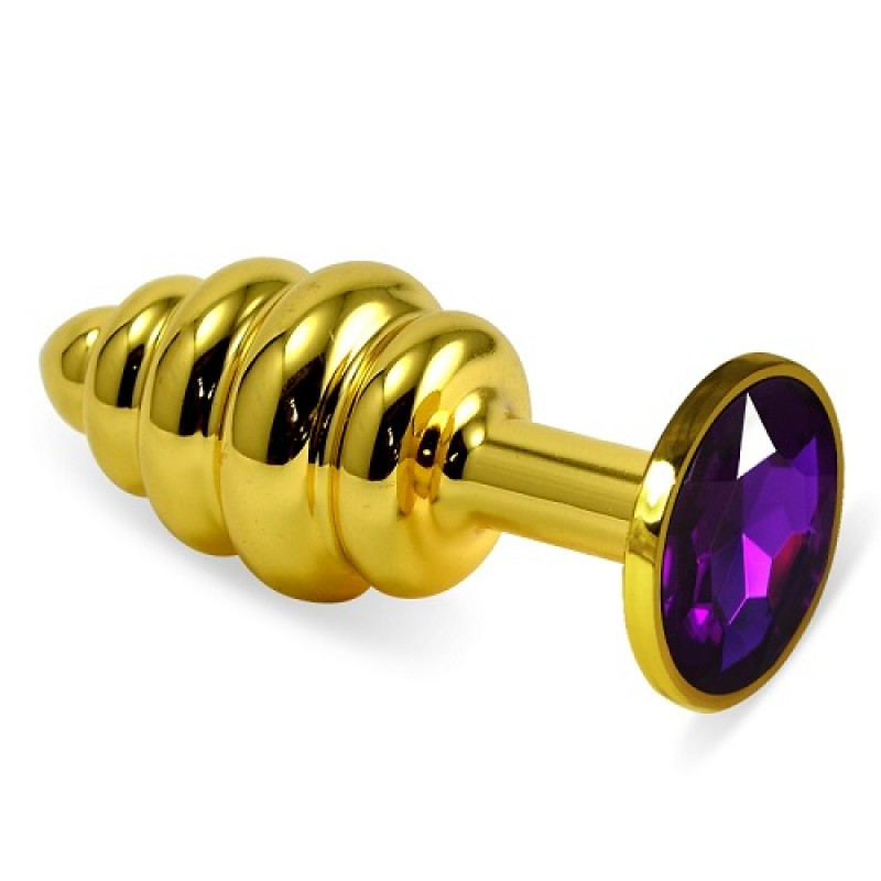 Анальна пробка, анальний корок Lovetoy Rosebud Spiral Metal Plug з фіолетовим кристалом