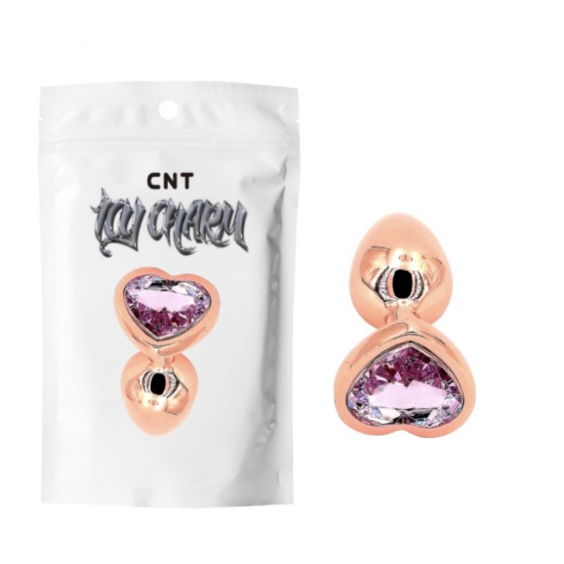 Анальний корок, анальний стимулятор Rose Gold Heart Gem Plug медична сталь, фіолетовий камінь