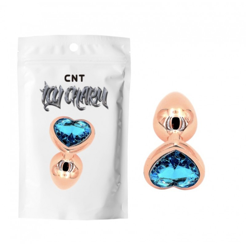 Анальний корок, анальна пробка Rose Gold Heart Gem Plug медична сталь з блакитним каменем