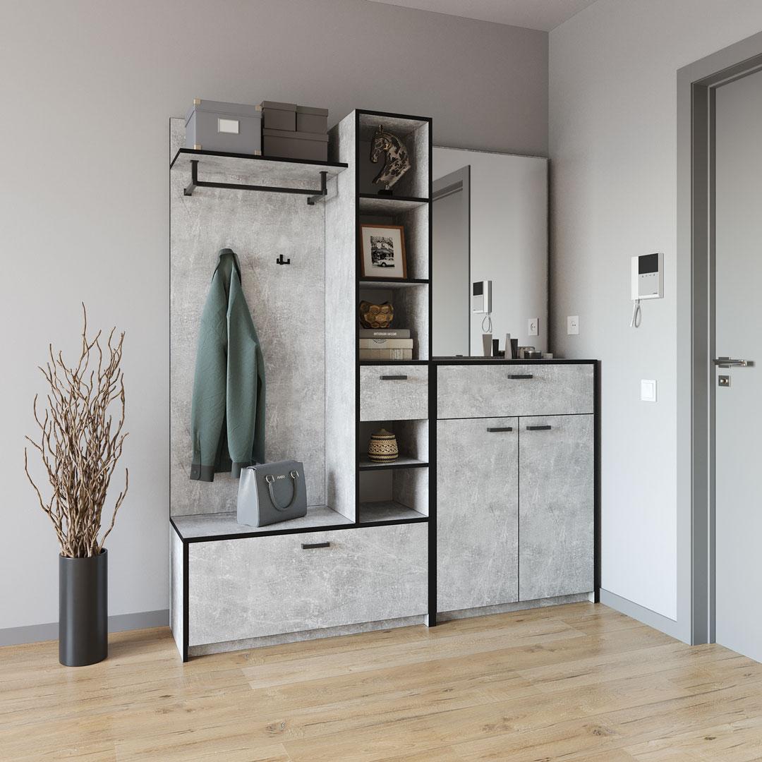 Передпокій Sanro Cornelia комплект (модульна – 5 елементів) 1690х1880х381 Бетон (KO-0002), фото 1