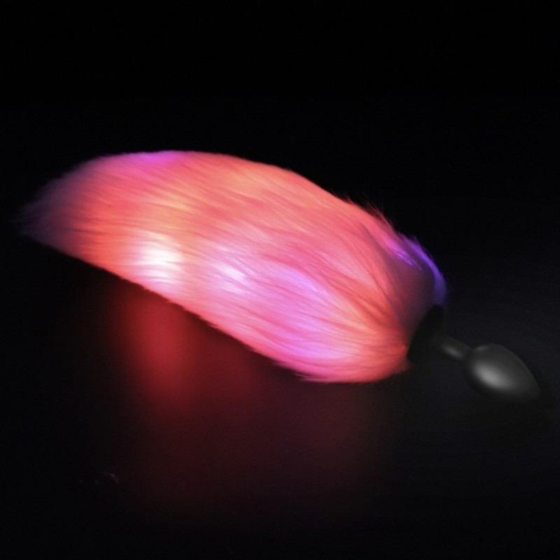 Анальний корок, світний стимулятор Fire Fox з хвостом, силікон, 3-часте світло, фото 1