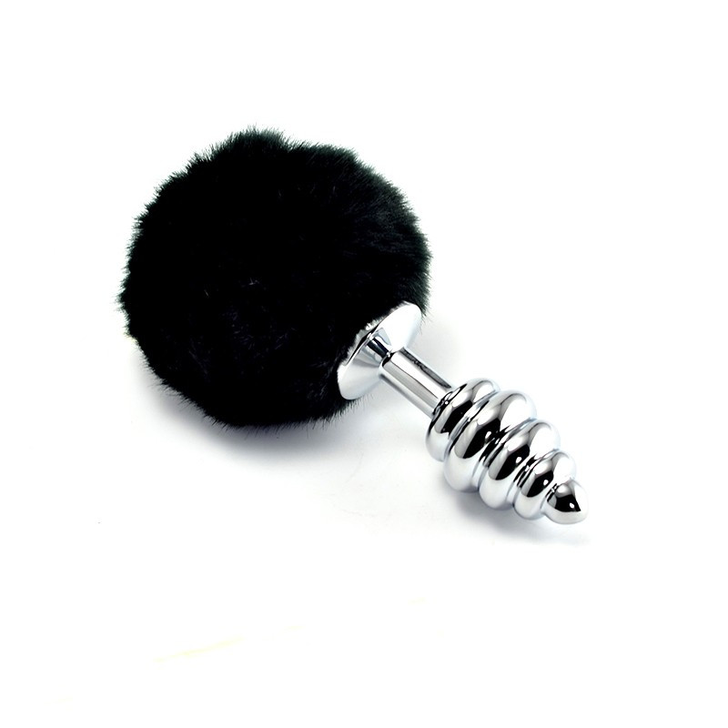Анальна пробка, спіральний корок Lovetoy Spiral Pompon Metal Plug сріблястий чорний, фото 1