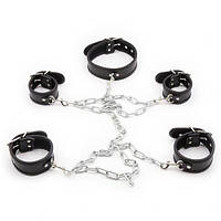 Шкіряний бондаж, фіксатори Neck Hand-foot Linked Cuffs Black, регульований