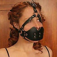 Чорний намордник, кляп для рота з ременями EcoLeather з металевим кільцем