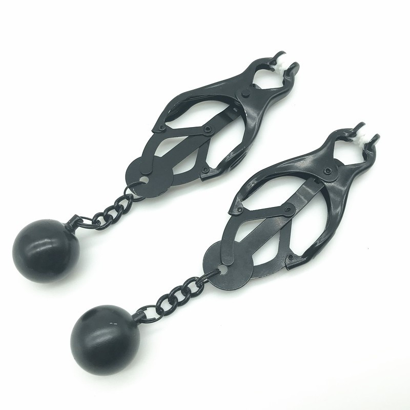 Затискачі для сосків, фіксатори сосків Japanese Nipple Clamp Small Metal Ball BLACK, фото 1
