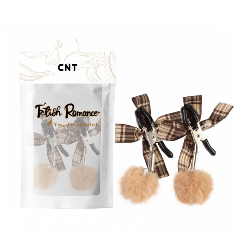 Затискачі для сосків, фіксатори сосків Fluffy Bow Nipple Clamps силіконові наконечники, фото 1