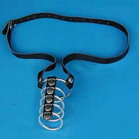 Фіксатор на пеніс, затискач для члена Black Leather 5 металевих кілець