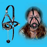 Кляп, намордник Сучасний шкіряний з шипами та металевим кільцем
