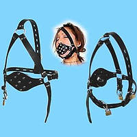Кляп, намордник шкіряний з шипами та паєтками регульований