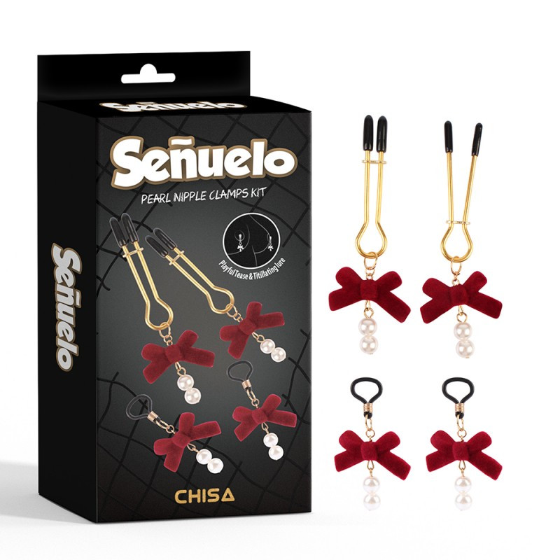 Затискачі для сосків, фіксатори сосків Chisa Pearl Nipple Clamps Kit, регульовані, фото 1