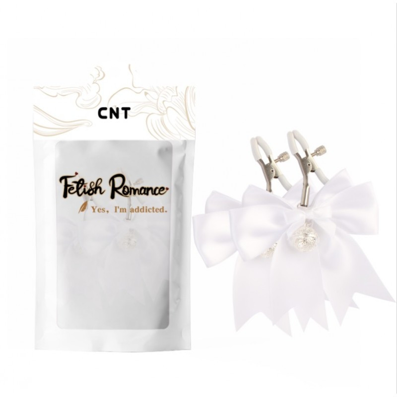 Затискачі для сосків, фіксатор сосків White Bowknot Nipple Clamps силіконові наконечники, фото 1