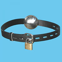 Шкіряний кляп, металевий кулька BDSM Silver