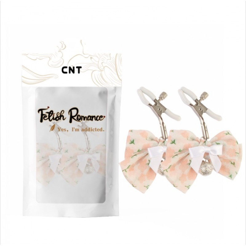 Затискачі для сосків, фіксатори сосків Cherry Blossom Nipple Jingle Clamps металеві з силіконовими наконечниками, фото 1