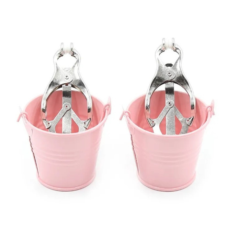 Затискачі для сосків, фіксатори сосочків Bucket Nipple Clamps Pink з відерками для рідини, фото 1