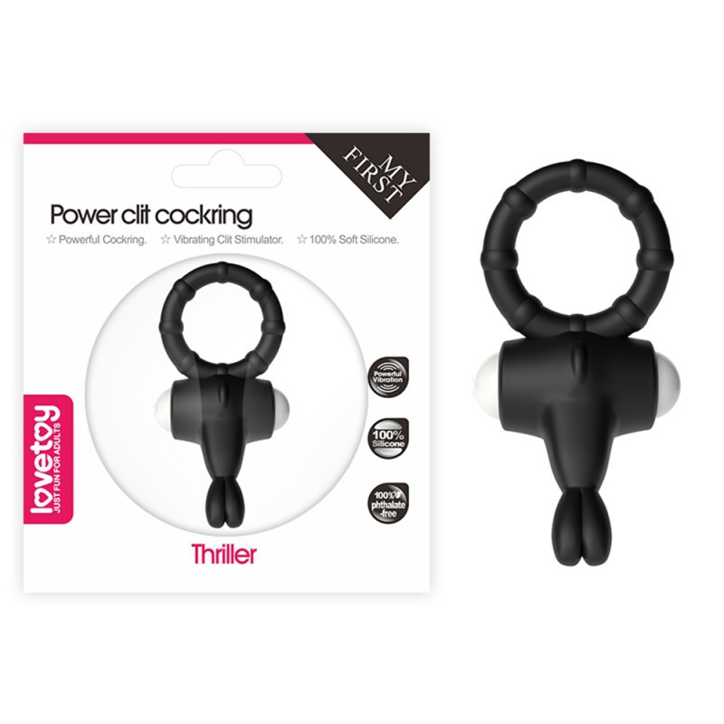 Вібраційне кільце, ерекційне кільце Power Clit Silicone Cockring силіконове чорне, фото 1