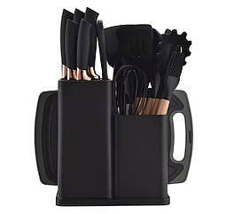 Набір ножів та кухонного приладдя Zepline ZP-107 на підставці, 19 предметів чорний