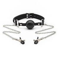 Кляп, рот расширитель Nipple Clamps Ball Gag набор из кляпа и зажимов