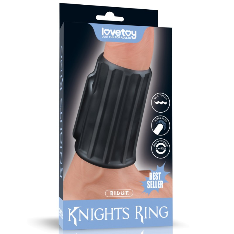 Ерекційне кільце, вібраційне кільце для члена Lovetoy Vibrating Ridge Knights Ring Black, водонепроникний TPE, фото 1