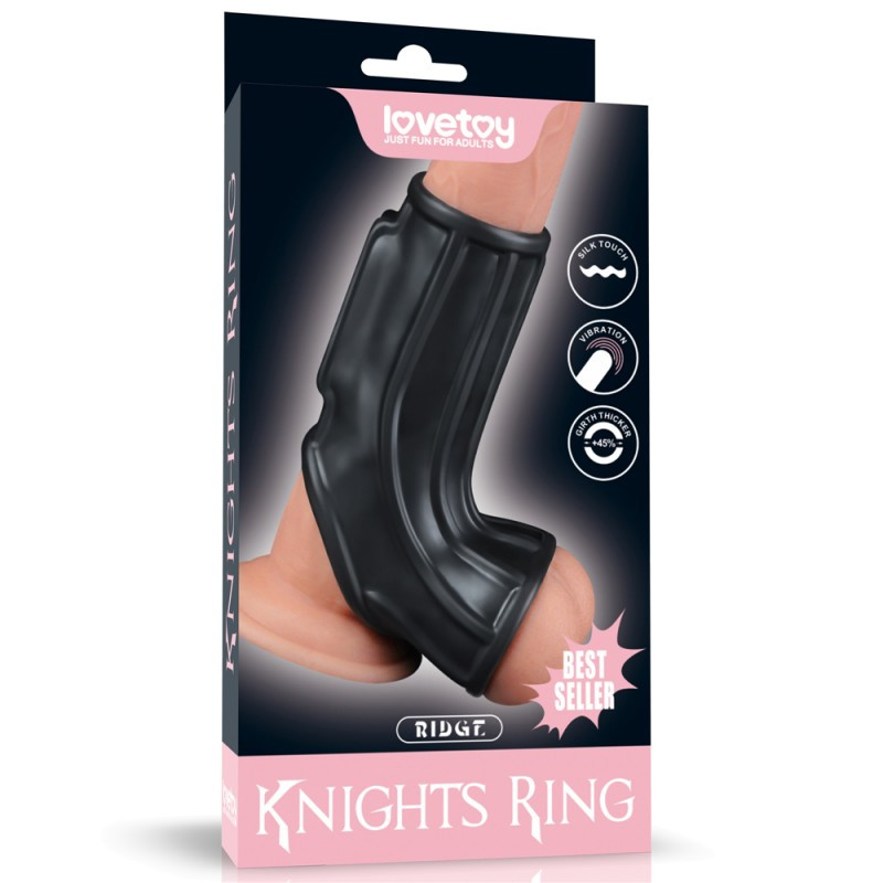 Ерекційне кільце, вібро кільце для пеніса Lovetoy Vibrating Ridge Knights Ring з мошонковим рукавом, фото 1
