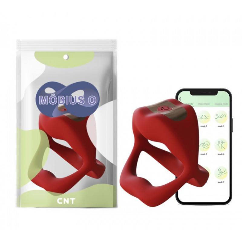 Ерекційне кільце, вібраційне кільце на член Hot Kiss Power Ring Red 9 режимів вібрації, фото 1