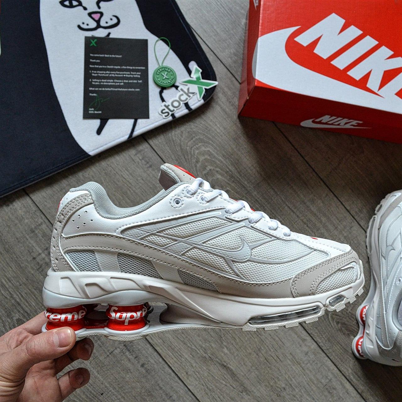 Чоловічі та жіночі кросівки Nike Supreme Shox Ride 2 SP White Білі Взуття Найк Шокс шкіра сітчатий матеріал демісезон, фото 1